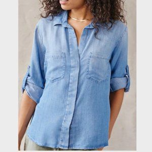 Bella dahl Split Back Button Down Denim Shirt - Medium Ombre Wash